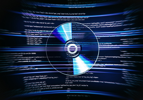 One cd disc on blue digital background