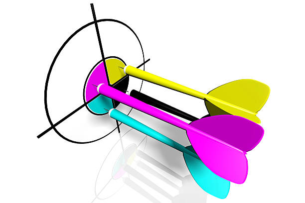 3 d koncepcja-strzałki dart cmyk - printing press design computer graphic printer zdjęcia i obrazy z banku zdjęć