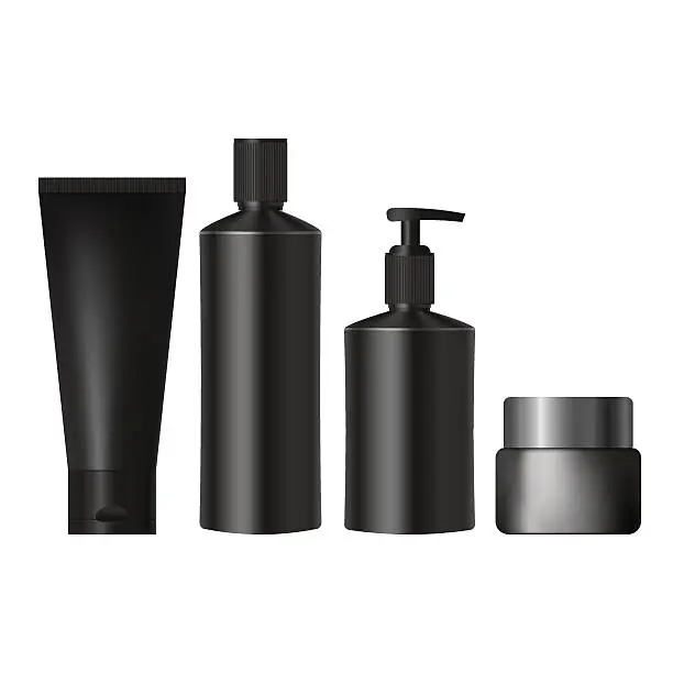 Vector illustration of set realistic black jars for cosmetics