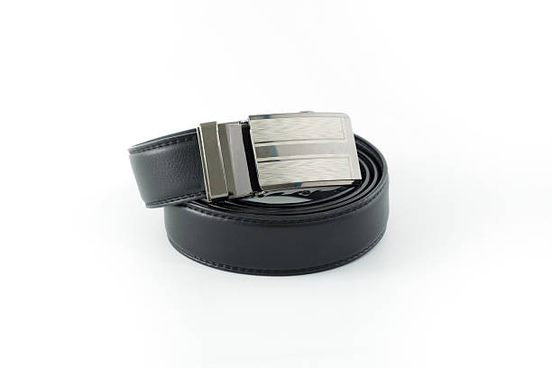 istock Black leather belt isolated on white background 519359090