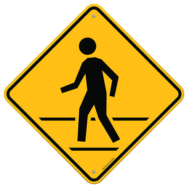 Pedestrian Traffic Sign Road symbol with person crossing street isolated on white crossing stock illustrations