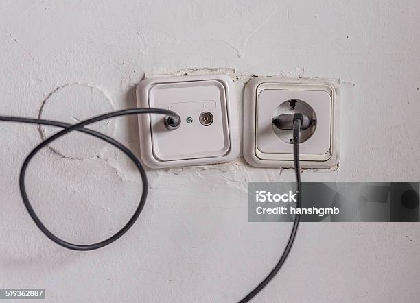 Radio And Television 230 Volt Wall Outlet Stock Photo - Download Image Now - Analog, Appliance, Broken