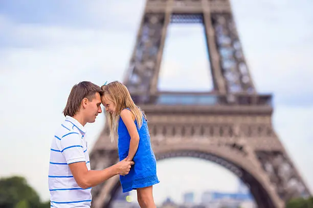 Photo of Happy family in Paris near Eiffel Tower during summer vacation