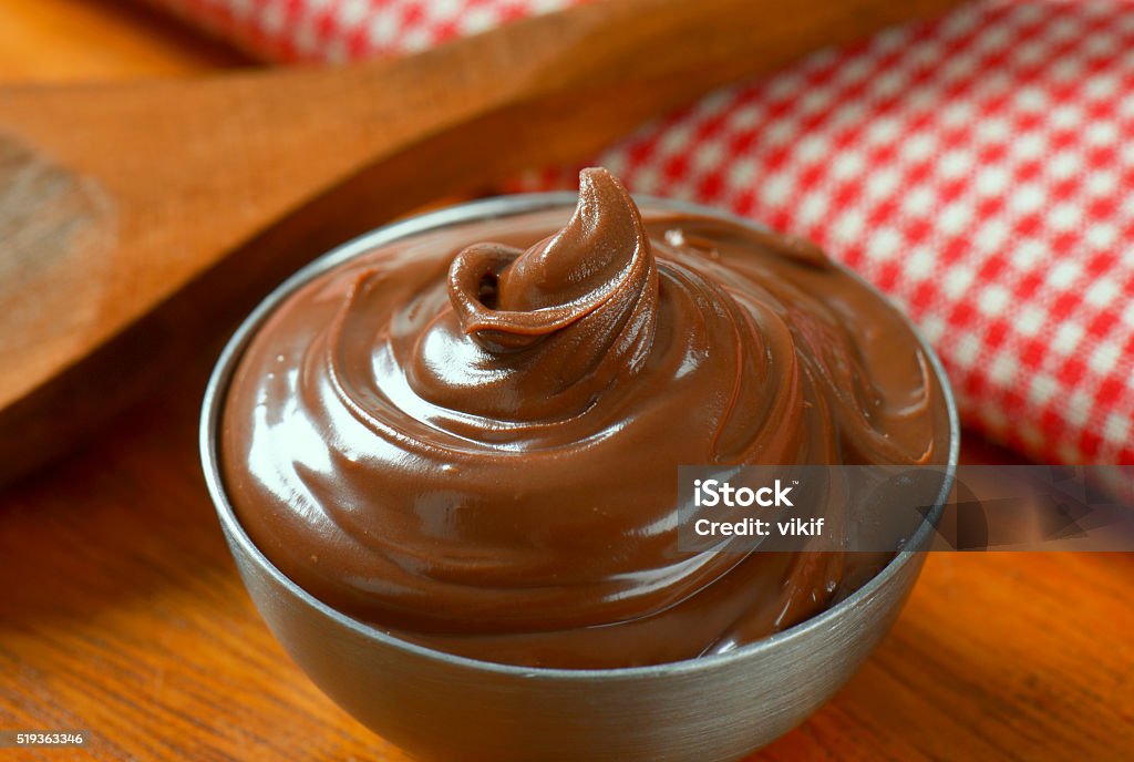 Hazelnut chocolate spread Dark Chocolate Hazelnut Butter Spread Bowl Stock Photo