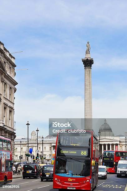 London Bus And Trafalgar Square London Uk Stock Photo - Download Image Now - Black Color, British Culture, Bus