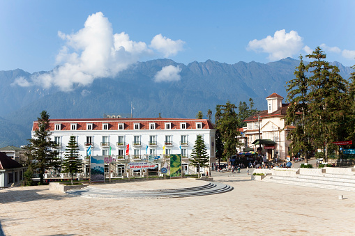 Sapa, Vietnam - Oct 2, 2014: Daylife at downtown in Sapa, Lao Cai province, northern Vietnam. Sapa is one of the main market towns in the area, where several ethnic minority groups live.