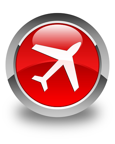 Plane icon glossy red round button