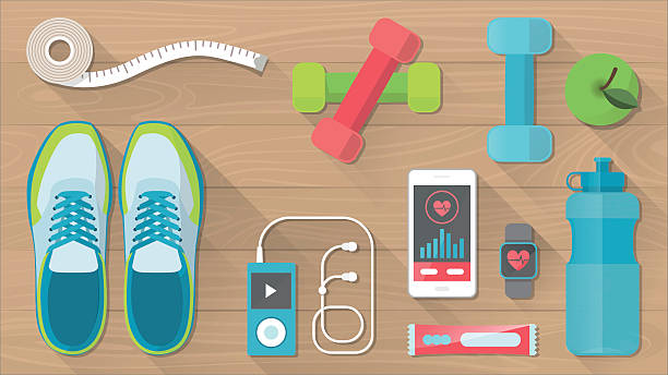 스포츠 장비 - tape measure measuring healthy lifestyle apple stock illustrations