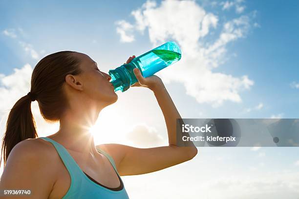 Female Drinking Water Stock Photo - Download Image Now - Drinking, Summer, Water