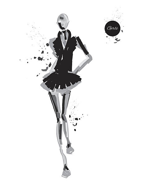 ilustraciones, imágenes clip art, dibujos animados e iconos de stock de chica aerosol-negro - sketch fashion mannequin illustration and painting