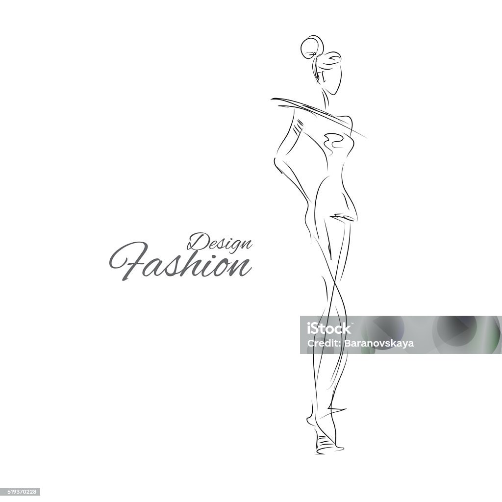 Lady-design Vector fashion model. Vector sketch silhouette. Vector vintage lady. Dress pencil sketch. Vector fashion outline. Vector style  lady. Vector fashion girl. In Silhouette stock vector