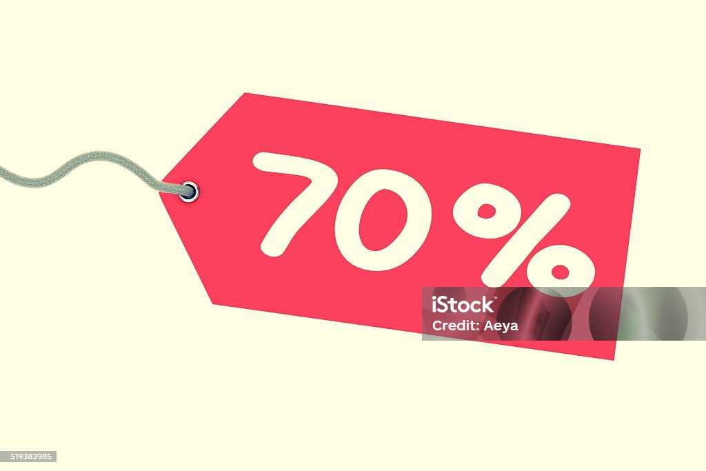 Price tag. 70 percent. Red price tag, isolated. 70-79 Years Stock Photo