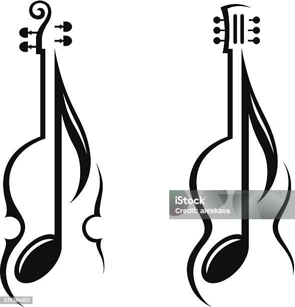 Violin Guitar And Note Stock Illustration - Download Image Now - Acoustic Guitar, Acoustic Music, Black Color