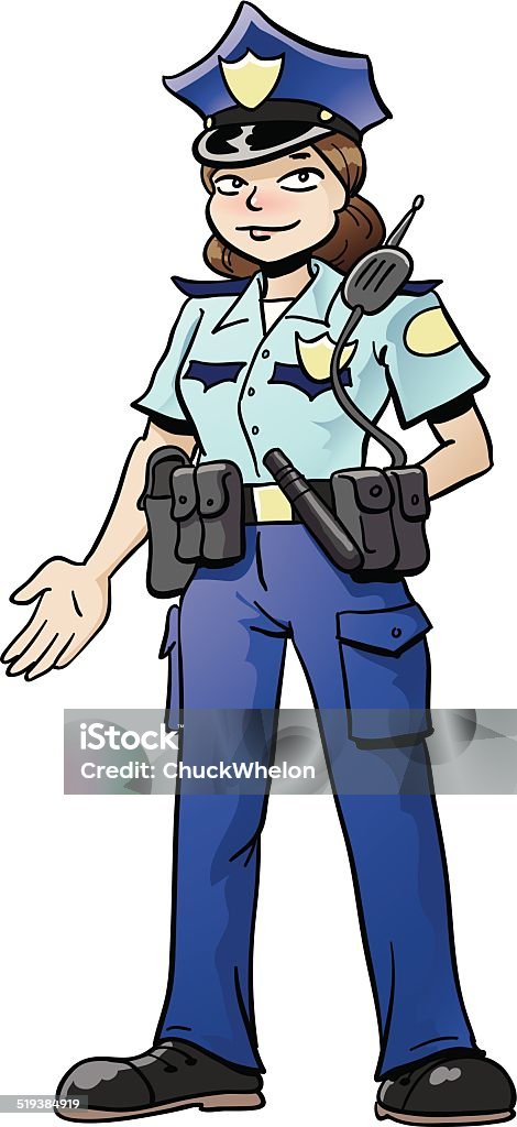 Policewoman Cartoon policewoman, gesturing with open palm. Adult stock vector