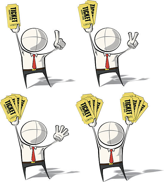 Simple Business People - Tickets Set of 4 sparse vector illustrations of a generic Business cartoon character holding up stacks of tickets. ticket clip art pictures stock illustrations