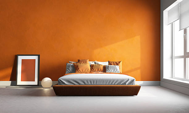 laranja quarto de dormir - wall plaster indoors blank imagens e fotografias de stock