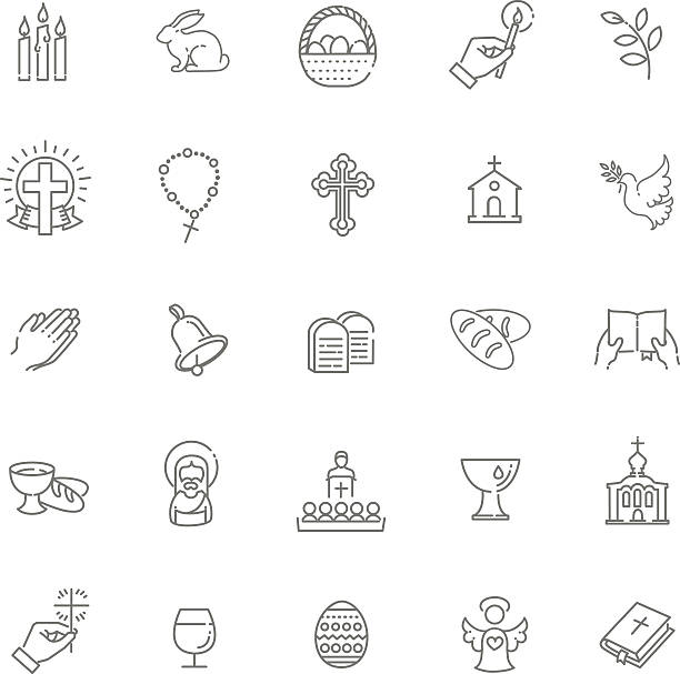Easter icons set. Christianity icon set outline vector icons religious celebration stock illustrations