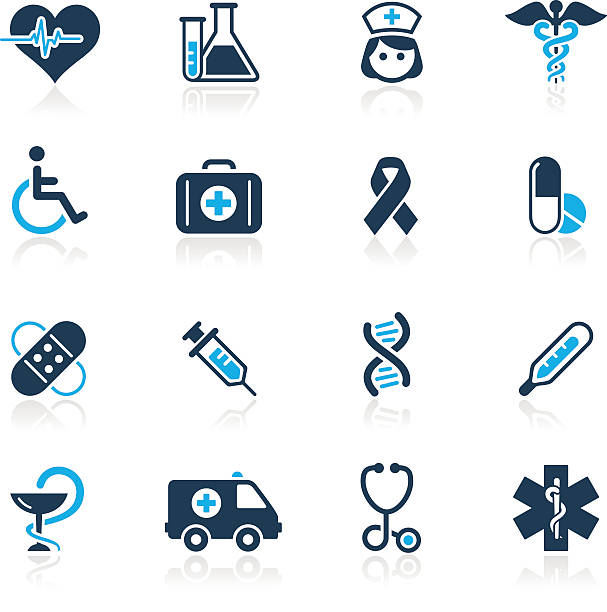 医学& ヘルスケアのアイコン-青いシリーズ - ヘルメスの杖点のイラスト素材／クリップアート素材／マンガ素材／アイコン素材