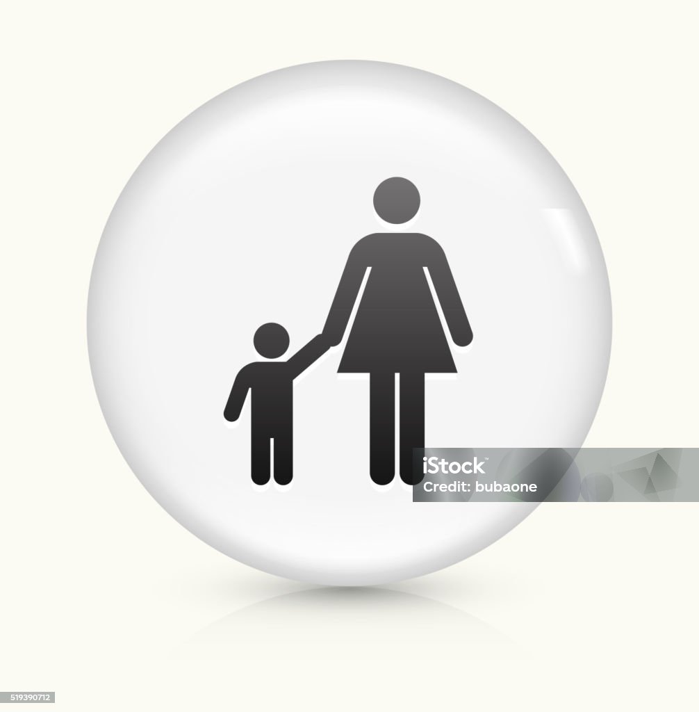 Mother and Boy icon on white round vector button Mother and Boy Icon on simple white round button. This 100% royalty free vector button is circular in shape and the icon is the primary subject of the composition. There is a slight reflection visible at the bottom. Adoption stock vector