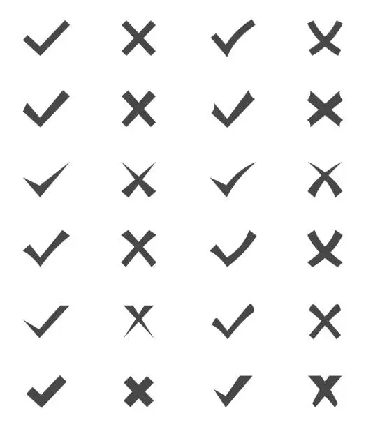 Vector illustration of Set of checks and crosses