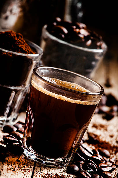istock Coffee beans, ground coffee, espresso in a glass, 519391944