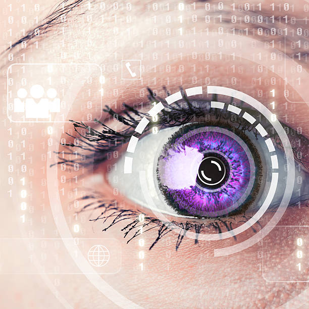 istock Cyber woman with matrix eye concept 519393866