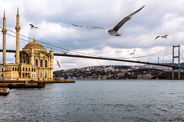 moschea ortakoy e ponte sul bosforo - moschea ortakoy foto e immagini stock