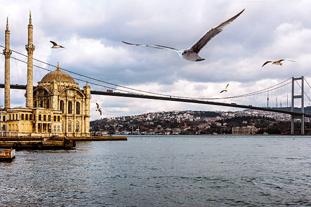 오르타쾨이 사원 및 보스포루스 브론 - ortakoy mosque bridge bosphorus istanbul 뉴스 사진 이미지