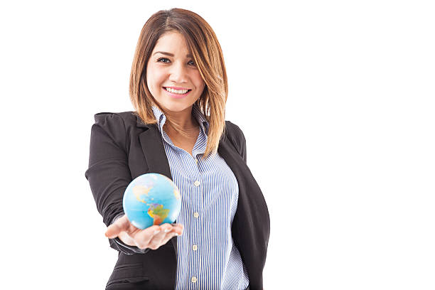 istock Travel agency representative with a globe 519397062