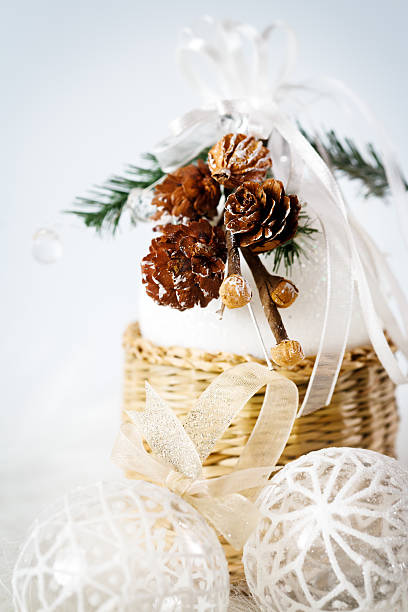 istock Decoration with snowy cones and white baubles 519402777