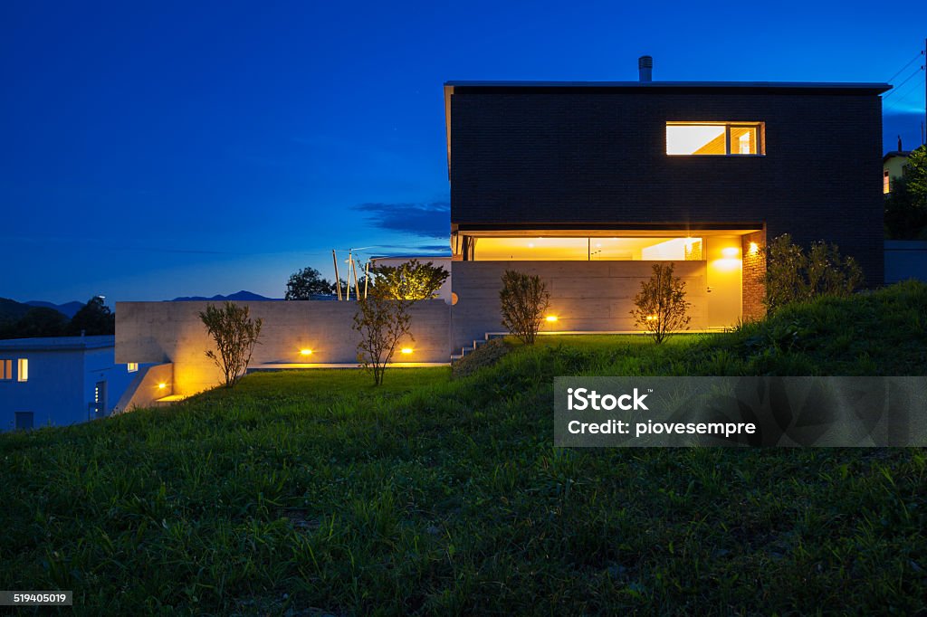 Design villa, night view House of modern design, night view Illuminated Stock Photo