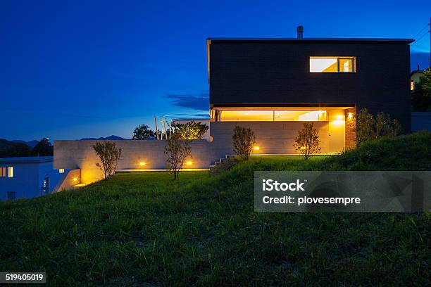 Design Villa Night View Stock Photo - Download Image Now - Illuminated, Outdoors, House