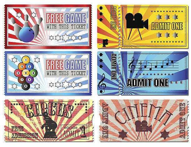 illustrazioni stock, clip art, cartoni animati e icone di tendenza di i biglietti - ticket stub circus ticket counter label