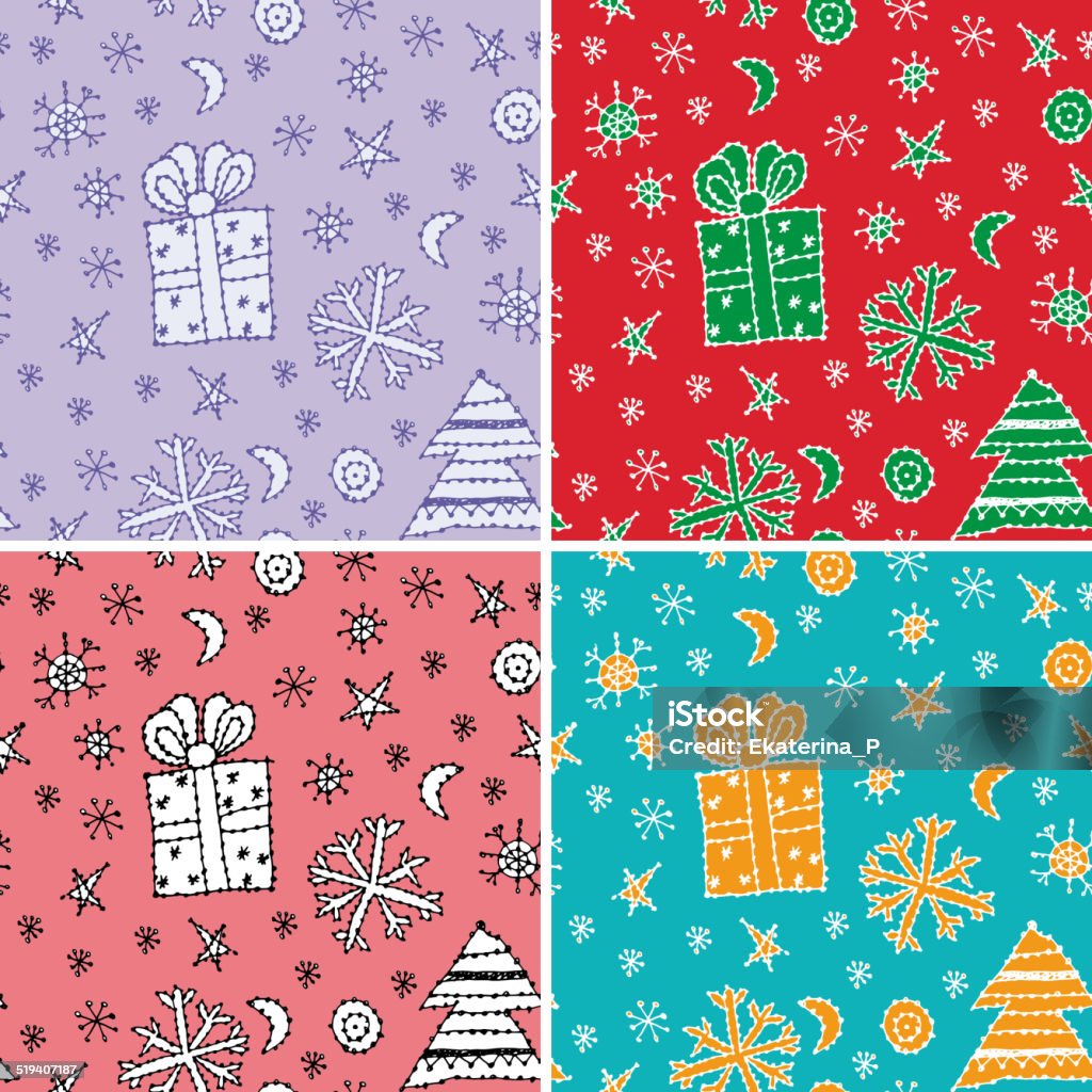 Set Seamless Pattern New Year Symbol Sketch Vector Stock Illustration ...