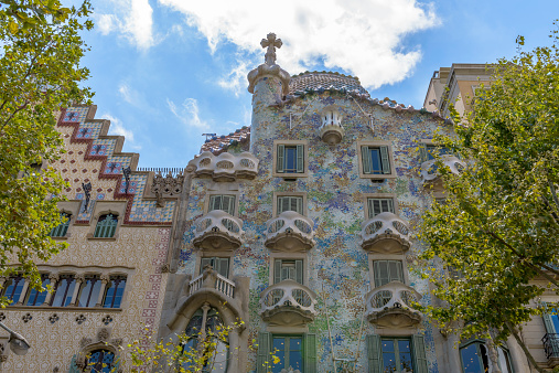 Barcelona - July 16: The facade of the house Casa Battlo designed by Antoni Gaudi on July 12, 2014 Barcelona, Spain