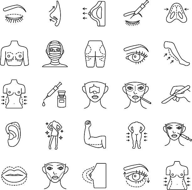 ilustraciones, imágenes clip art, dibujos animados e iconos de stock de cirugía plástica líneas vector de iconos - chubby cheeks