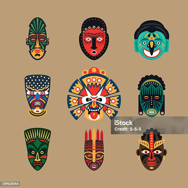 Ethnic Mask Icons Stock Illustration - Download Image Now - Mask - Disguise, African Culture, Indigenous Culture