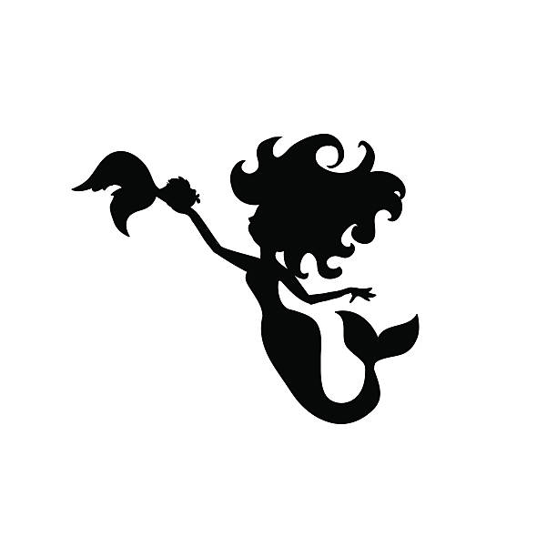 istock Mermaid silhouette cartoon with fish isolated on white 519426116