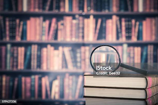 Books And Magnifying Glass Stock Photo - Download Image Now - Book, Magnifying Glass, Research