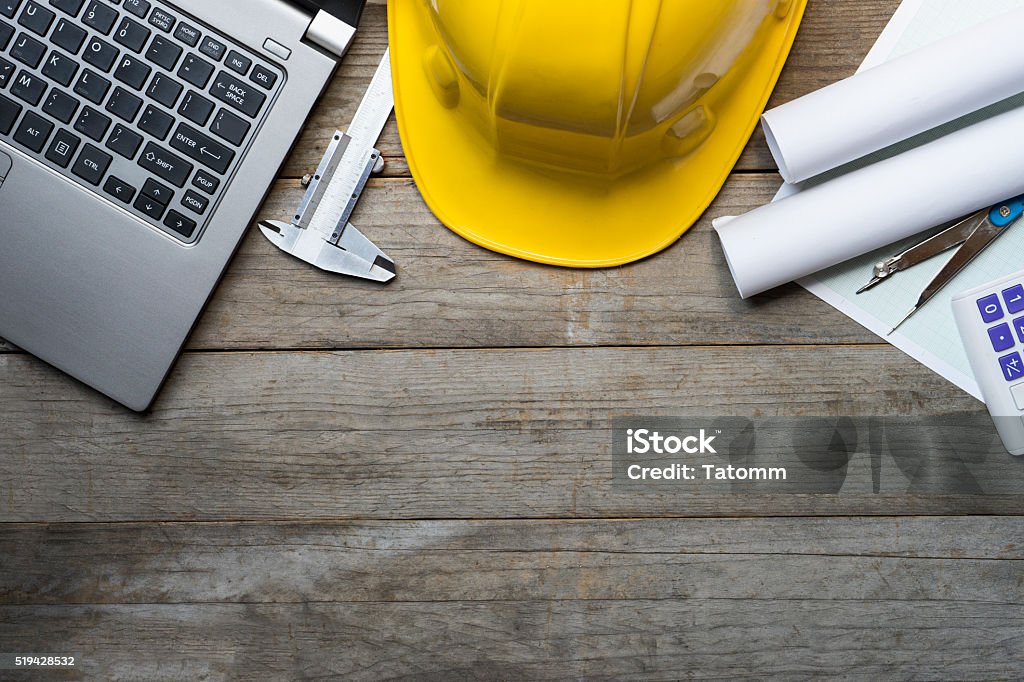 engineer desk background ,project ideas concept Construction Industry Stock Photo