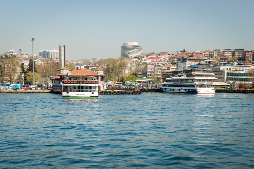 Istanbul, Turkey - April 06, 2016: Ferryboats in the port of Besiktas in Istanbul, Turkey