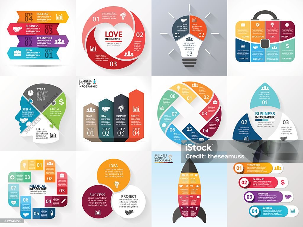 Vector circle infographic set. Business diagrams, arrows graphs, startup logo Layout for your options or steps. Abstract template for background. Infographic stock vector