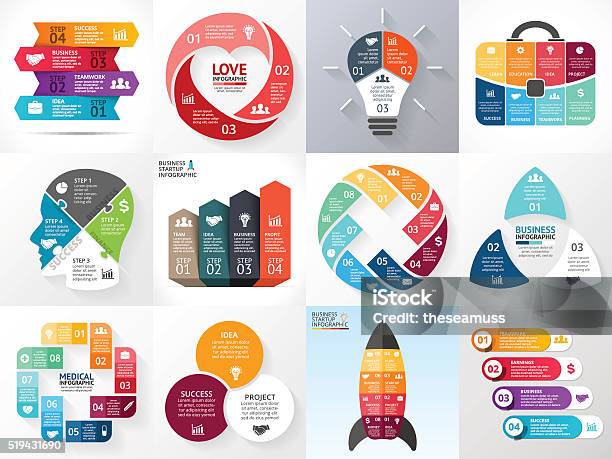 Vector Circle Infographic Set Business Diagrams Arrows Graphs Startup Logo Stock Illustration - Download Image Now