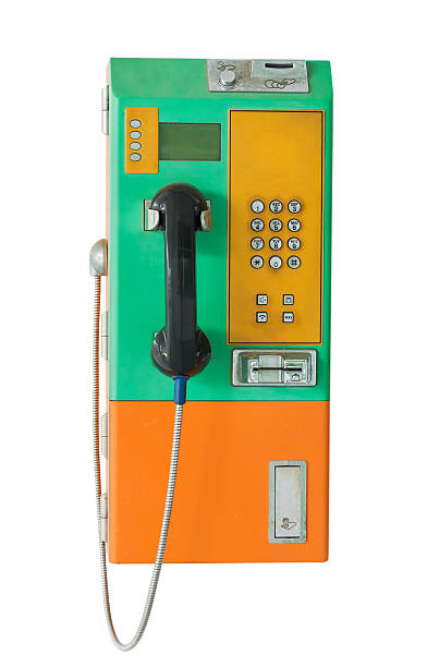 istock Old public telephone coin and card on white background. 519432134