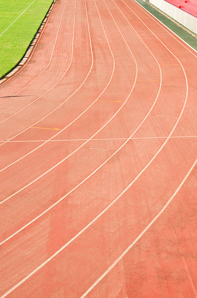 istock Running track rubber standard red color 519434067