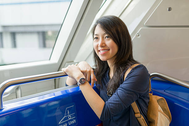 istock Young Asian woman in a train 519435003