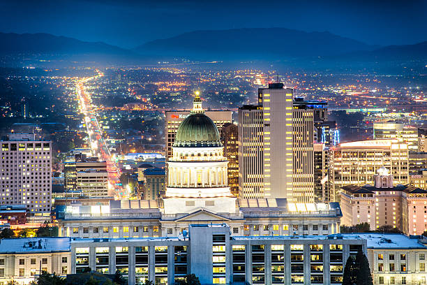 istock Salt Lake City Skyline at dusk 519435093