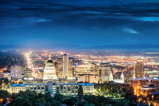 istock Salt Lake City Skyline at dusk 519435095