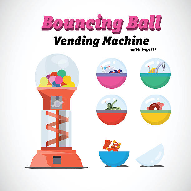 vending machine toys - vector illustration vending machine toys and random balls. british coins stock illustrations