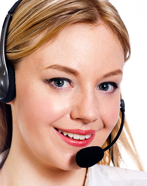 Young woman with a call centre headset stock photo